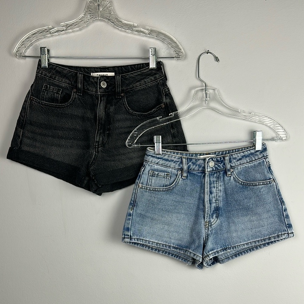 PacSun Bundle Sz 23 High Rise Festival Jean Shorts Mom Black Denim Cuffed Cotton - Picture 16 of 16